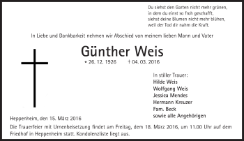 Traueranzeige von Günther Weis von trauer.echo-online.de