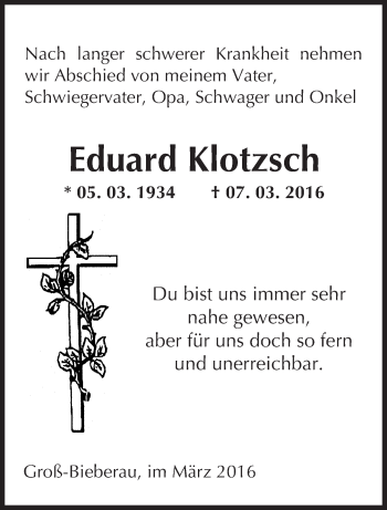 Traueranzeige von Eduard Klotzsch von trauer.echo-online.de