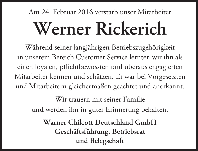  Traueranzeige für Werner Rickerich vom 01.03.2016 aus trauer.echo-online.de