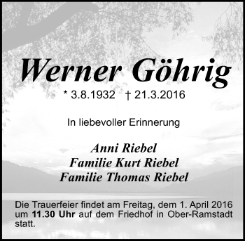 Traueranzeige von Werner Göhrig von trauer.echo-online.de