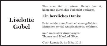 Traueranzeige von Liselotte Göbel von trauer.echo-online.de