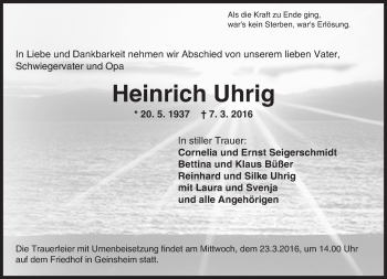 Traueranzeige von Heinrich Uhrig von trauer.echo-online.de