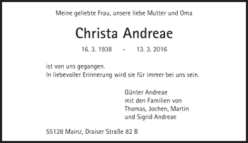 Traueranzeige von Christa Andreae von trauer.echo-online.de