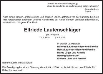 Traueranzeige von Elfriede Lautenschläger von trauer.echo-online.de