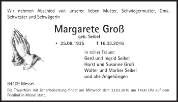 Traueranzeige von Margarete Groß von trauer.echo-online.de