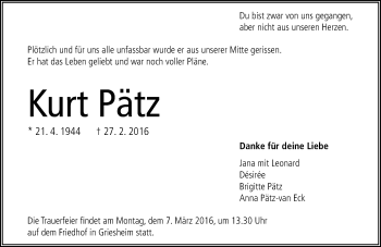 Traueranzeige von Kurt Pätz von trauer.echo-online.de