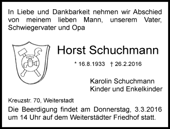 Traueranzeige von Horst Schuchmann von trauer.echo-online.de