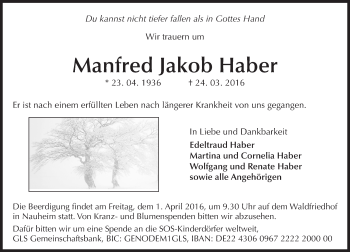 Traueranzeige von Manfred Jakob Haber von trauer.echo-online.de