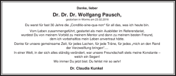 Traueranzeige von Wolfgang Pausch von trauer.echo-online.de