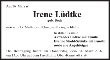 Traueranzeige von Irene Lüdtke von trauer.echo-online.de