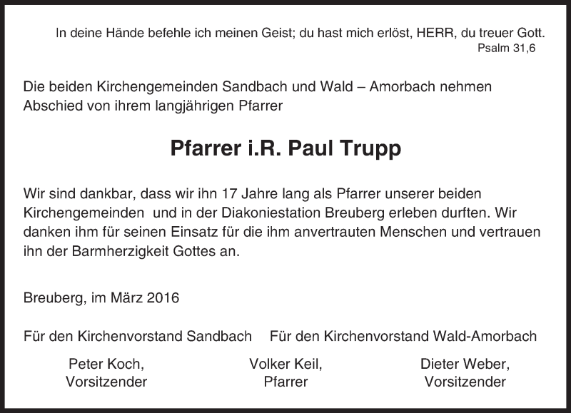  Traueranzeige für Paul Trupp vom 19.03.2016 aus trauer.echo-online.de