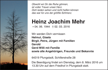 Traueranzeige von Heinz Joachim Mehr von trauer.echo-online.de