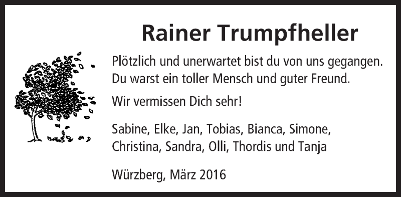  Traueranzeige für Rainer Trumpfheller vom 19.03.2016 aus trauer.echo-online.de
