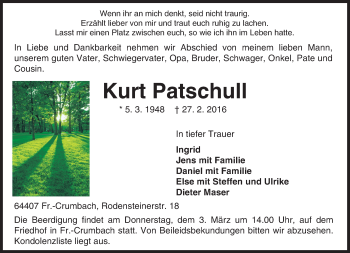 Traueranzeige von Kurt Patschull von trauer.echo-online.de