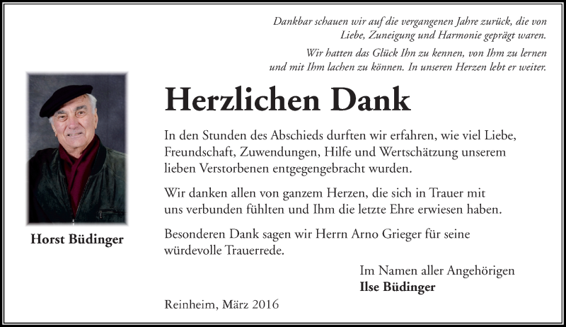  Traueranzeige für Horst Büdinger vom 26.03.2016 aus trauer.echo-online.de