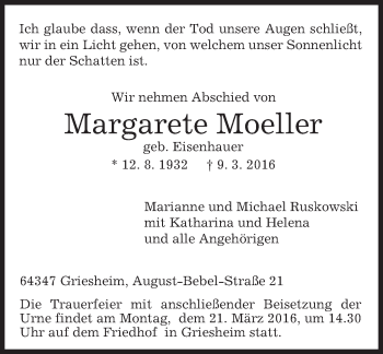 Traueranzeige von Margarete Moeller von trauer.echo-online.de