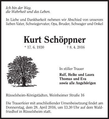 Traueranzeige von Kurt Schöppner von trauer.echo-online.de