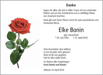 Traueranzeige von Elke Bonin von Trauerportal Echo Online