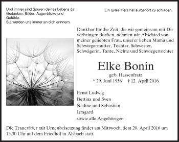 Traueranzeige von Elke Bonin von trauer.echo-online.de