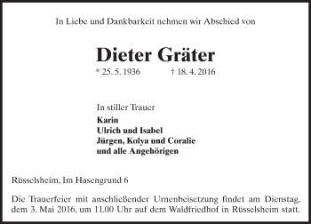Traueranzeige von Dieter Gräter von trauer.echo-online.de