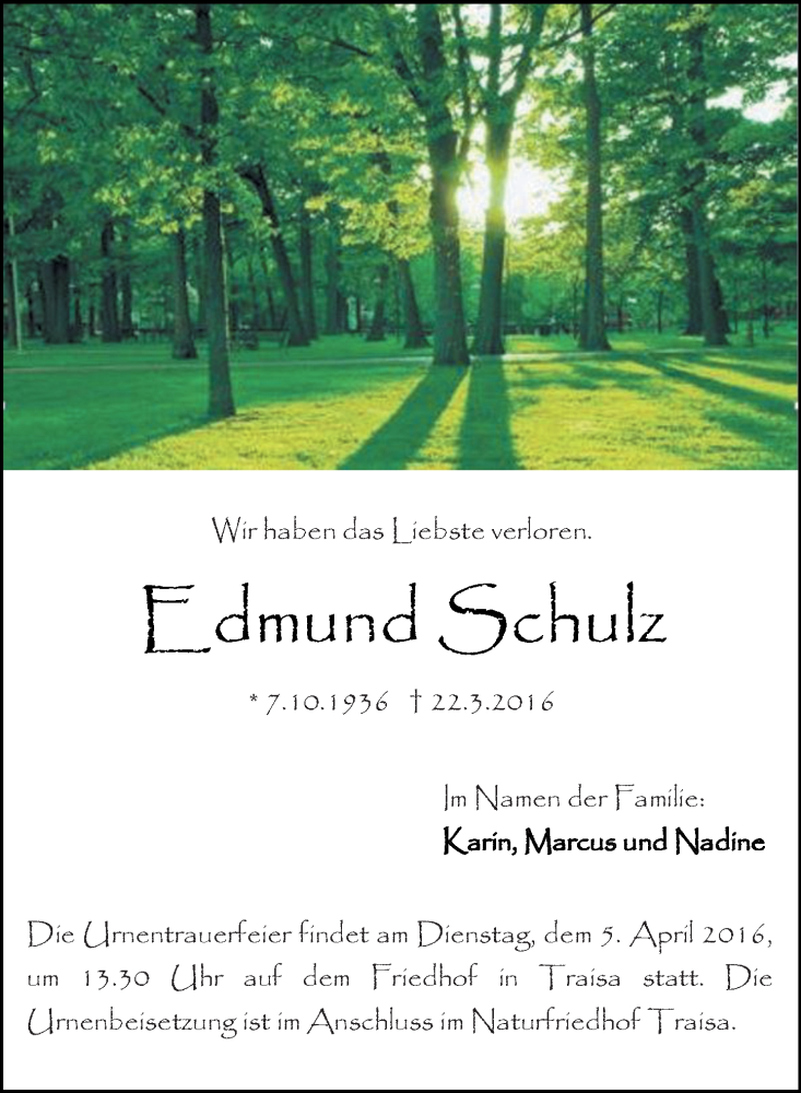  Traueranzeige für Edmund Schulz vom 02.04.2016 aus trauer.echo-online.de