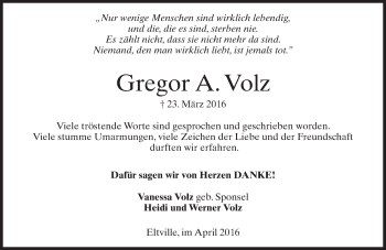 Traueranzeige von Gregor A. Volz von  Wiesbaden komplett
