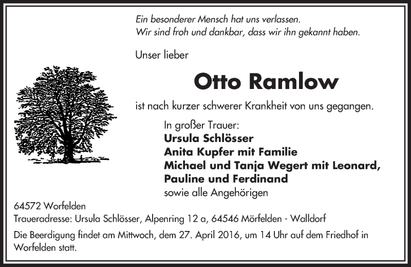 Traueranzeige für Otto Ramlow vom 25.04.2016 aus trauer.echo-online.de