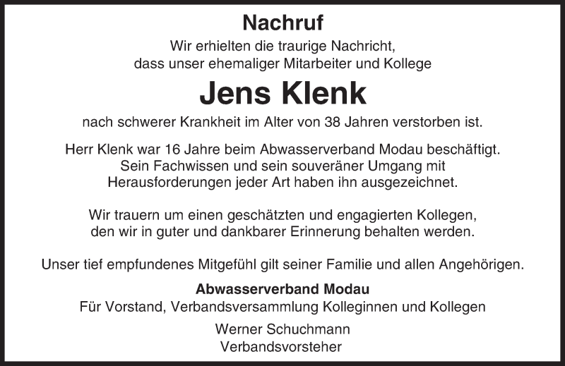  Traueranzeige für Jens Klenk vom 16.04.2016 aus trauer.echo-online.de