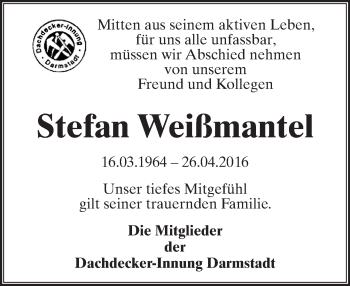 Traueranzeige von Stefan Weißmantel von Trauerportal Echo Online