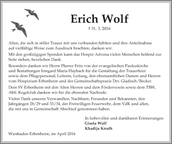 Traueranzeige von Erich Wolf von  Wiesbaden komplett