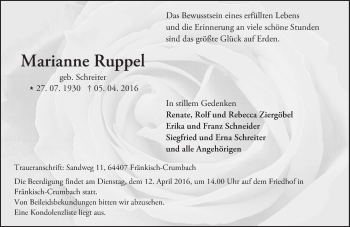 Traueranzeige von Marianne Ruppel von trauer.echo-online.de
