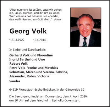 Traueranzeige von Georg Volk von trauer.echo-online.de