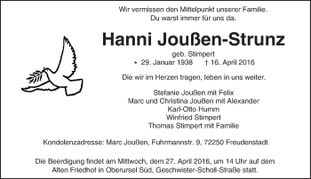Traueranzeige von Hanni Joußen-Strunz von trauer.echo-online.de