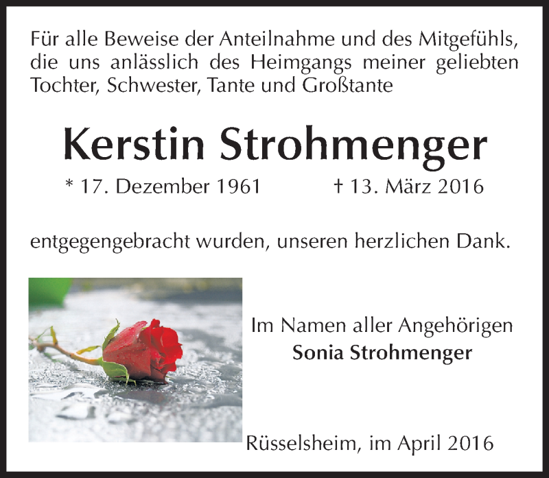  Traueranzeige für Kerstin Strohmenger vom 02.04.2016 aus trauer.echo-online.de