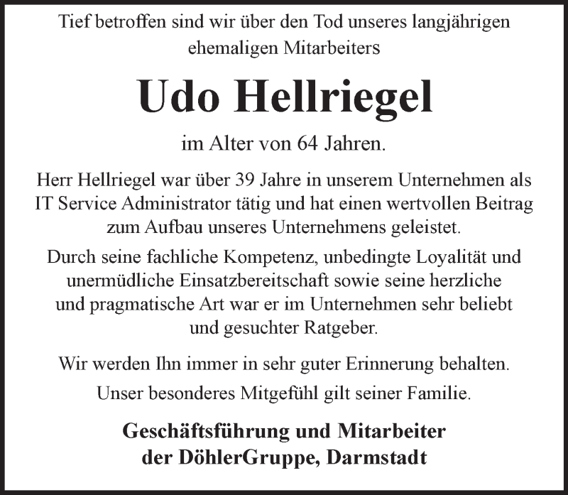  Traueranzeige für Udo Hellriegel vom 16.04.2016 aus trauer.echo-online.de