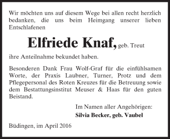 Traueranzeige von Elfriede Knaf von  Kreisanzeiger