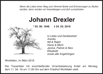 Traueranzeige von Johann Drexler von trauer.echo-online.de