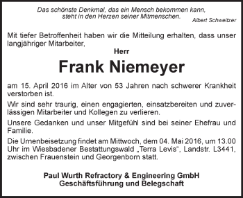 Traueranzeige von Frank Niemeyer von  Wiesbaden komplett