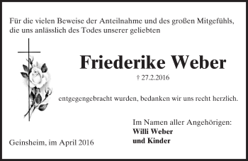 Traueranzeige von Friederike Weber von trauer.echo-online.de