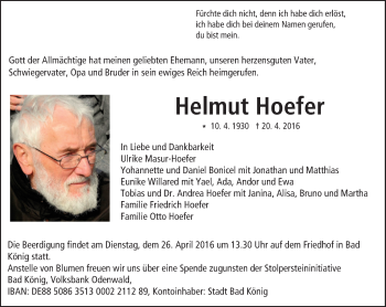Traueranzeige von Helmut Hoefer von trauer.echo-online.de