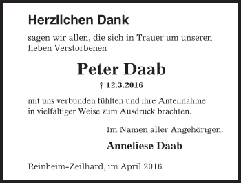 Traueranzeige von Peter Daab von trauer.echo-online.de
