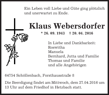 Traueranzeige von Klaus Webersdorfer von trauer.echo-online.de