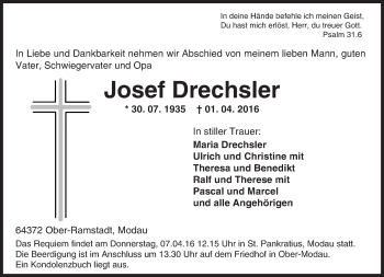 Traueranzeige von Josef Drechsler von trauer.echo-online.de