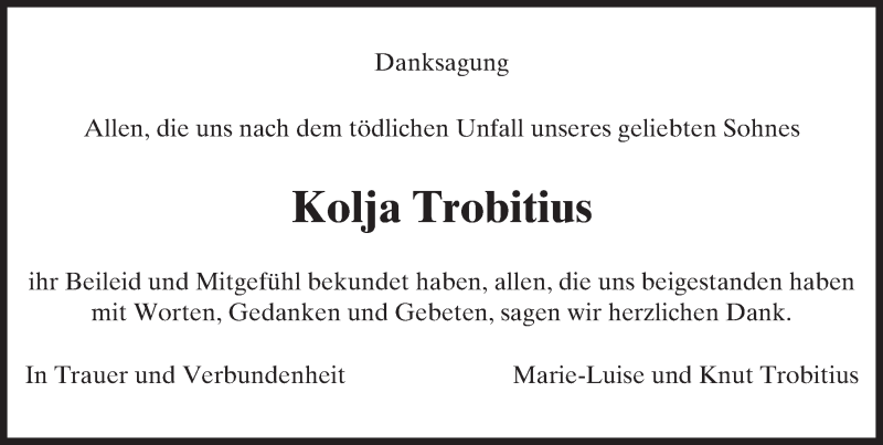  Traueranzeige für Kolja Trobitius vom 16.04.2016 aus trauer.echo-online.de