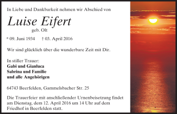 Traueranzeige von Luise Eifert von trauer.echo-online.de