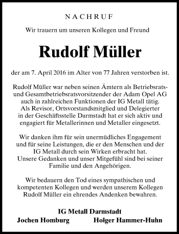 Traueranzeige von Rudolf Müller von trauer.echo-online.de