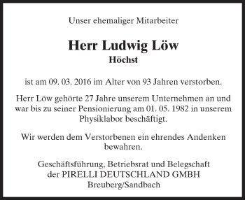 Traueranzeige von Ludwig Löw von trauer.echo-online.de