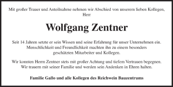 Traueranzeige von Wolfgang Zentner von  Wiesbaden komplett