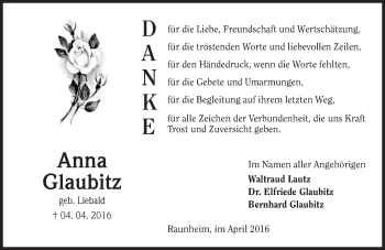 Traueranzeige von Anna Glaubitz von trauer.echo-online.de