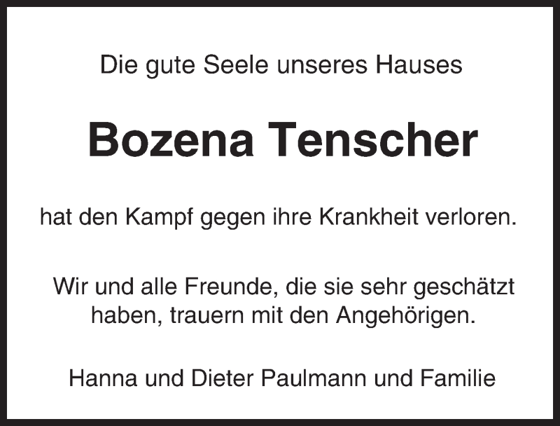  Traueranzeige für Bozena Tenscher vom 23.04.2016 aus trauer.echo-online.de